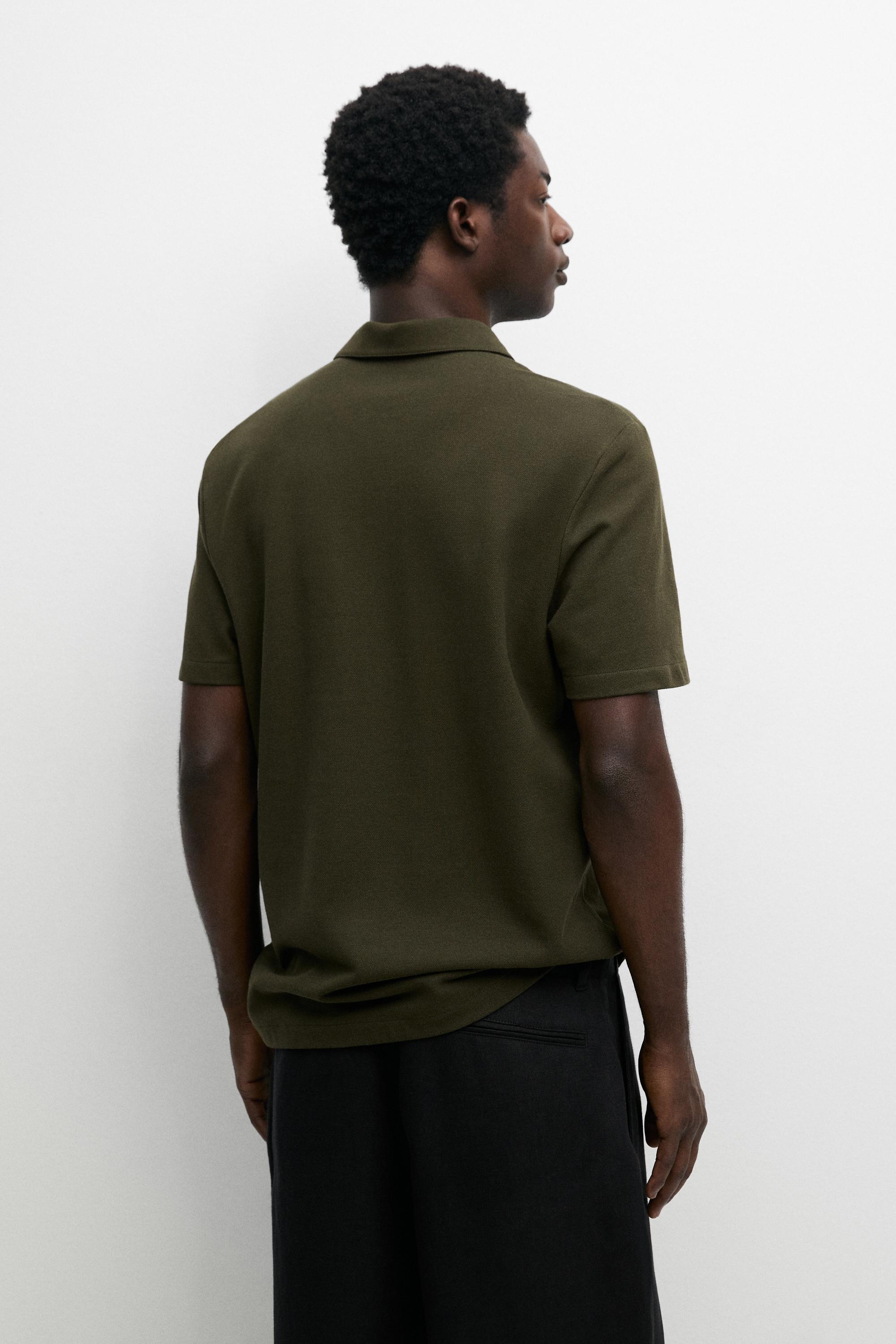 Micro-textured cotton blend polo shirt